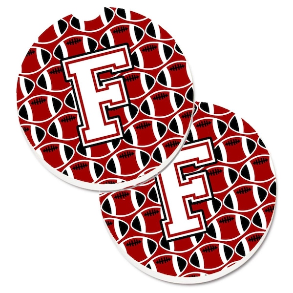 Carolines Treasures Letter F Football Cardinal and White Set of 2 Cup Holder Car Coaster CJ1082-FCARC - main